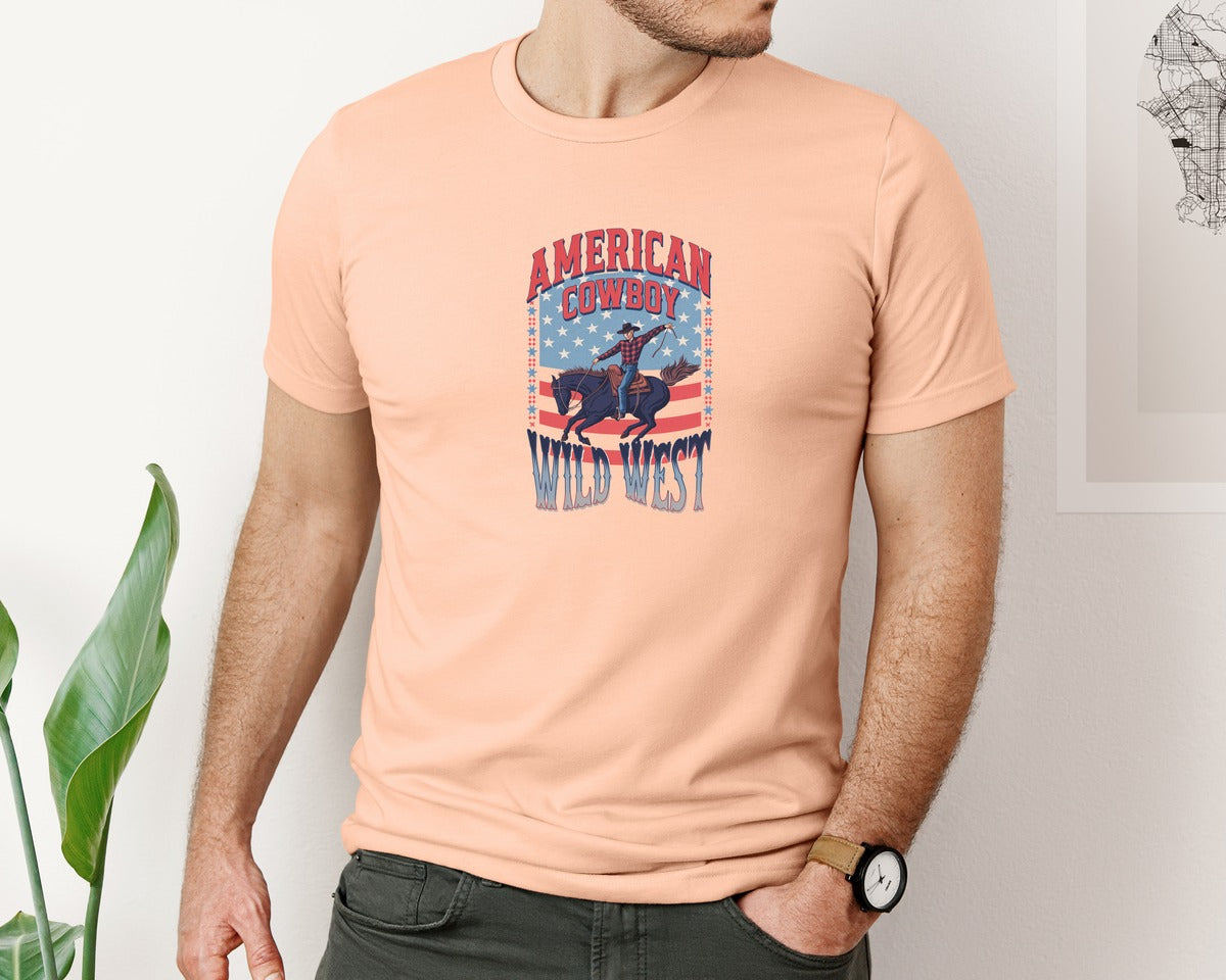 brand:Bella Canvas|color:Heather Peach|American Cowboy Wild West Vintage Graphic T-Shirt