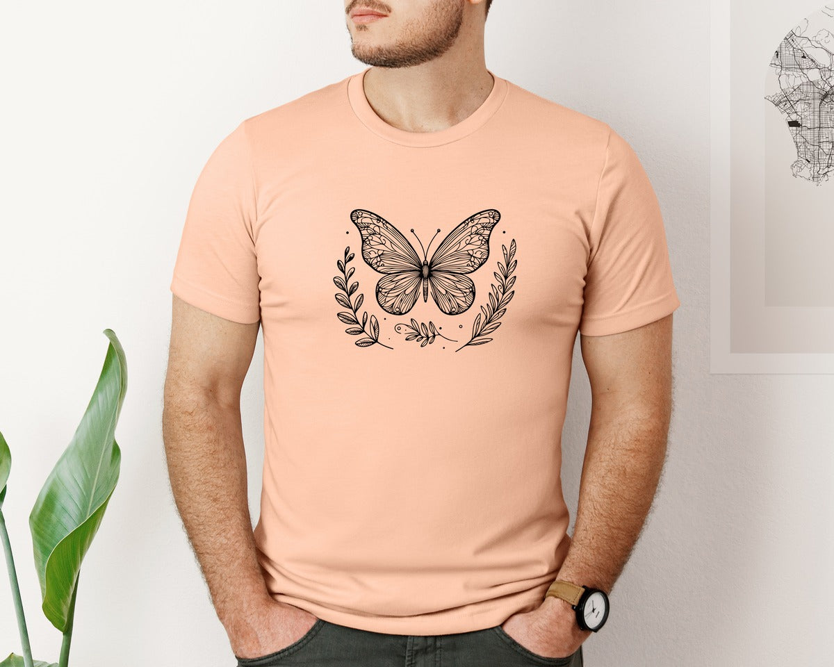 brand:Bella Canvas|color:Heather Peach|Butterfly Design Graphic T-Shirt