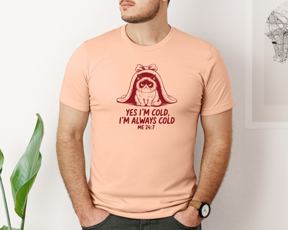 brand:Bella Canvas|color:Heather Peach|Yes Im Cold Always Cold Me 247 Des Graphic T-Shirt