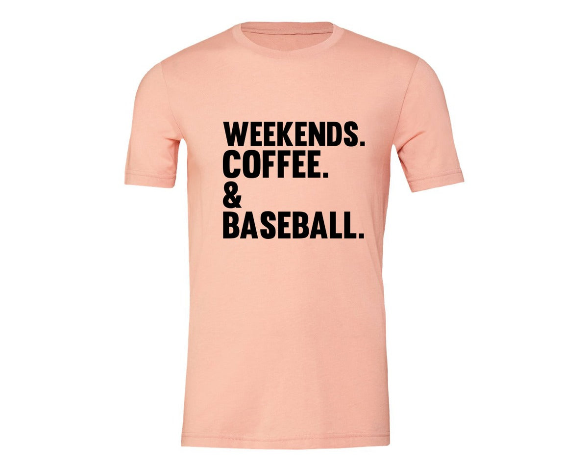 brand:Generic|color:Heather Peach|Weekends Coffee Baseball Tshirt Design Graphic T-Shirt