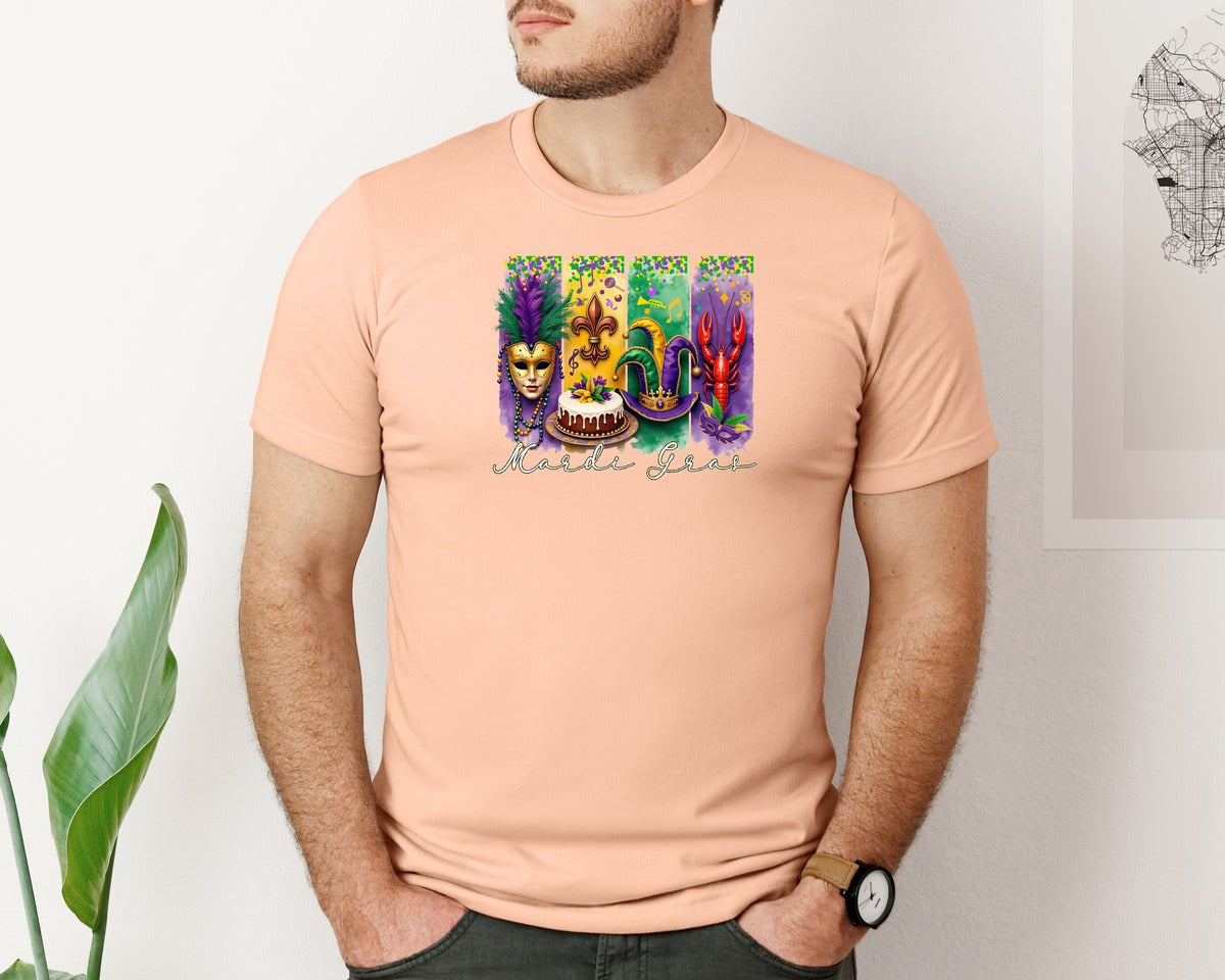 brand:Bella Canvas|color:Heather Peach|Mardi Gras Coquette 2 Graphic T-Shirt