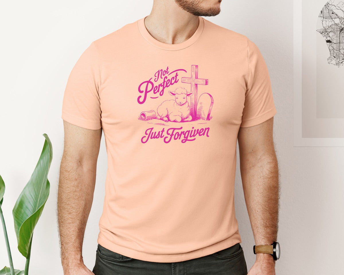 brand:Bella Canvas|color:Heather Peach|Not Perfect Just Forgiven Design 18 Graphic T-Shirt