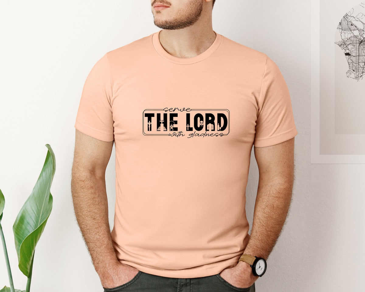 brand:Bella Canvas|color:Heather Peach|Serve The Lord With Gladness Sleeve Graphic T-Shirt