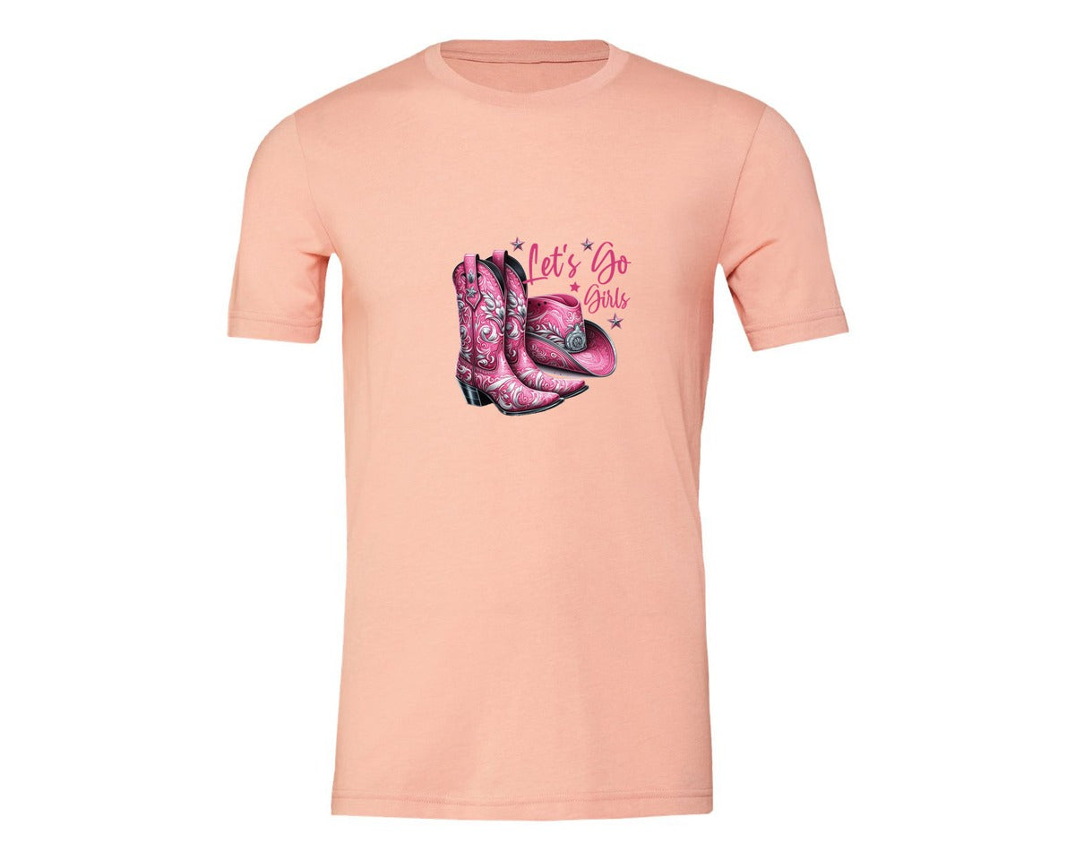 brand:Generic|color:Heather Peach|Lets Go Girls Cowgirl Boots 2 Graphic T-Shirt