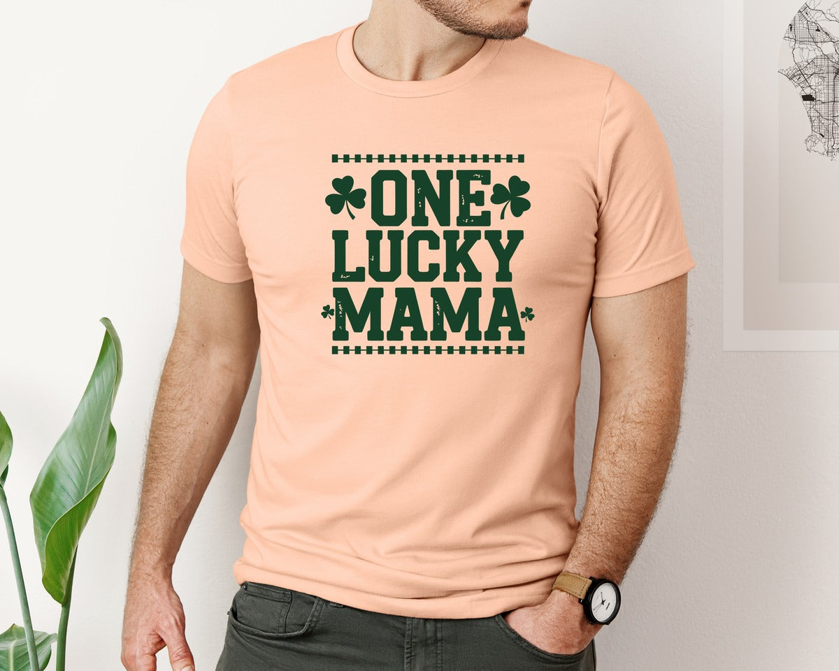 brand:Bella Canvas|color:Heather Peach|One Lucky Mama Design 40 Graphic T-Shirt