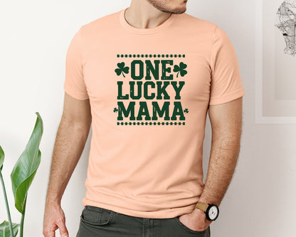 brand:Bella Canvas|color:Heather Peach|One Lucky Mama Design 40 Graphic T-Shirt