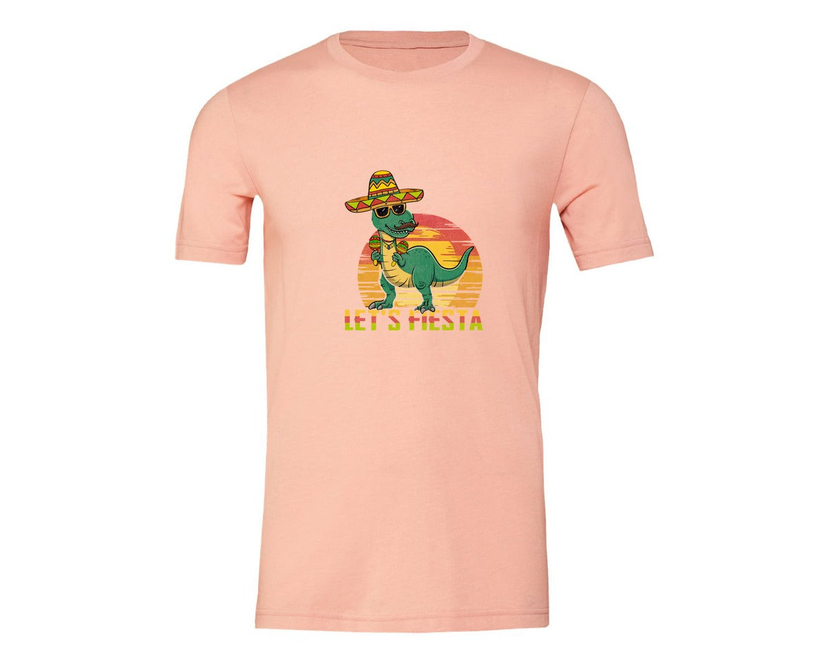 brand:Generic|color:Heather Peach|Lets Fiesta Dinosaur Cinco De Mayo Graphic T-Shirt