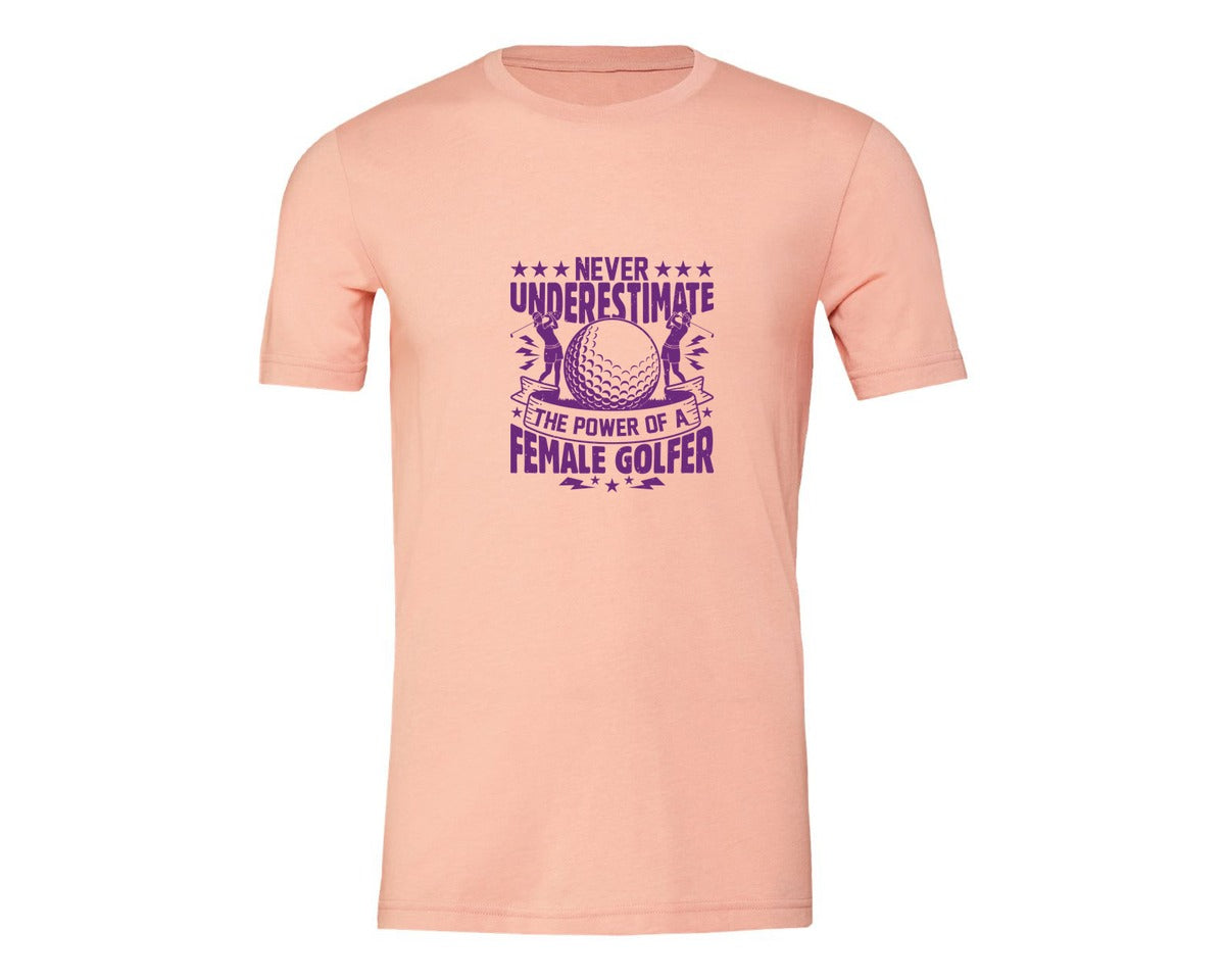 brand:Generic|color:Heather Peach|Female Golfer Golf Club T Shirt Design Graphic T-Shirt