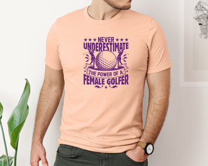 brand:Bella Canvas|color:Heather Peach|Female Golfer Golf Club T Shirt Design Graphic T-Shirt