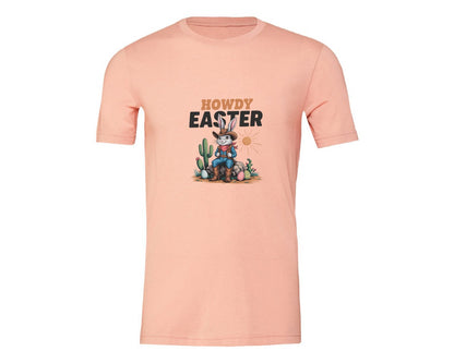 brand:Generic|color:Heather Peach|Howdy Easter Western Cowboy Bunny 2 Graphic T-Shirt