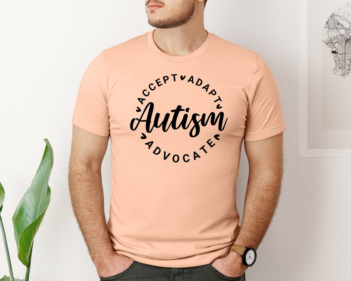 brand:Bella Canvas|color:Heather Peach|Autism Awareness Accept Adapt Advocate 4 Graphic T-Shirt