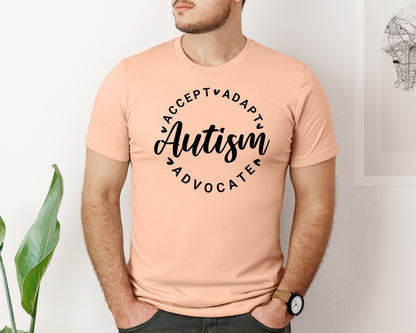 brand:Bella Canvas|color:Heather Peach|Autism Awareness Accept Adapt Advocate 4 Graphic T-Shirt
