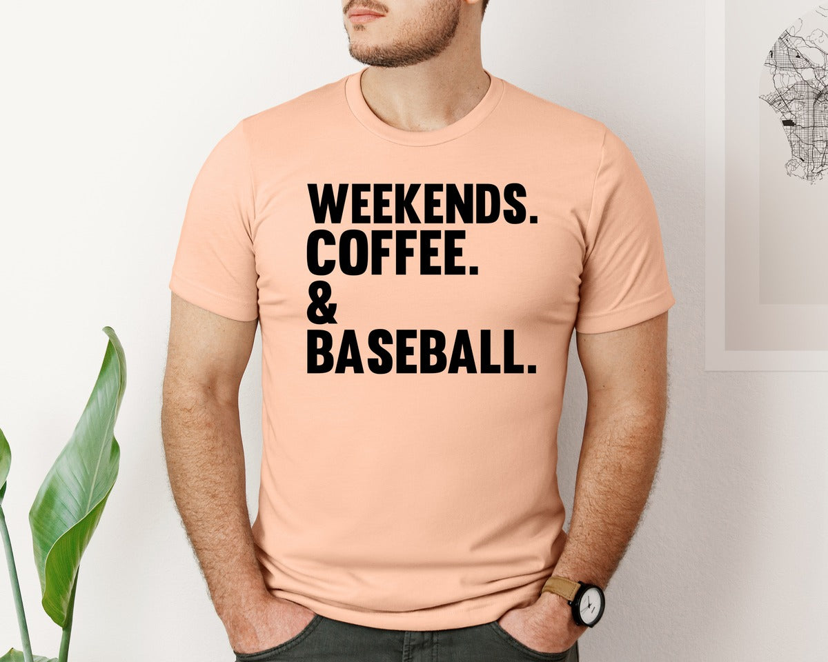 brand:Bella Canvas|color:Heather Peach|Weekends Coffee Baseball Tshirt Design Graphic T-Shirt