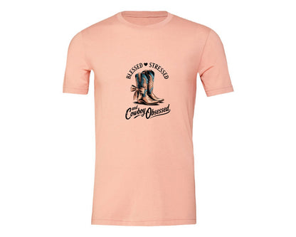brand:Generic|color:Heather Peach|Blessed Stressed Mom Western Mothers Day 3 Graphic T-Shirt