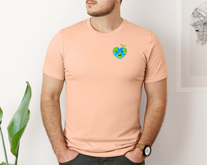 brand:Bella Canvas|color:Heather Peach|Love Heart Earth Globe Pocket Design Graphic T-Shirt