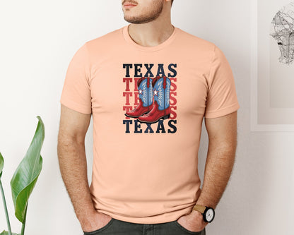 brand:Bella Canvas|color:Heather Peach|Texas Cowboy Boots Western Rodeo 4 Graphic T-Shirt