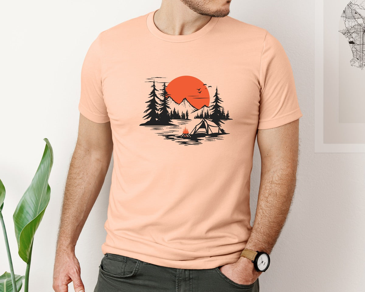 brand:Bella Canvas|color:Heather Peach|Sunset Camping Adventure T Shirt Design 9 Graphic T-Shirt