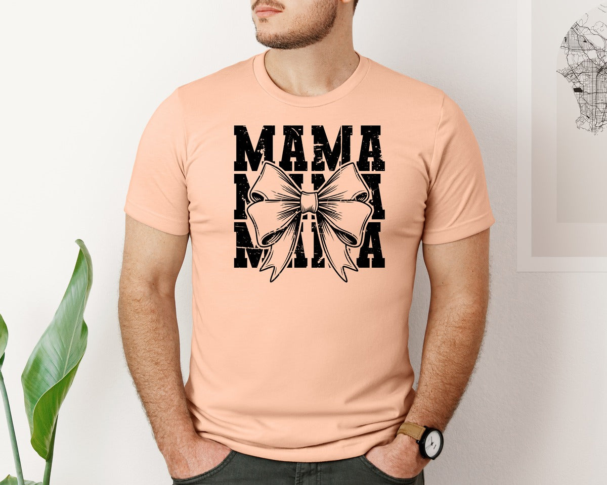brand:Bella Canvas|color:Heather Peach|Mama Mom Mama Coquette Graphic T-Shirt