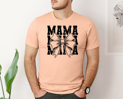 brand:Bella Canvas|color:Heather Peach|Mama Mom Mama Coquette Graphic T-Shirt