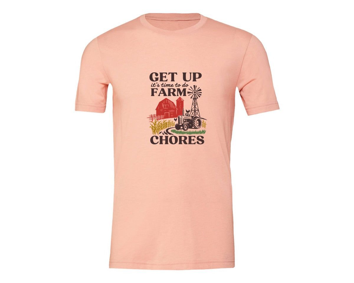 brand:Generic|color:Heather Peach|Get Up Its Time To Do Farm Chores 2 Graphic T-Shirt