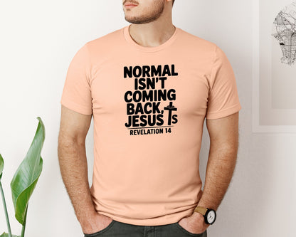 brand:Bella Canvas|color:Heather Peach|Normal Isnt Coming Back But Jesus Is Sv Graphic T-Shirt