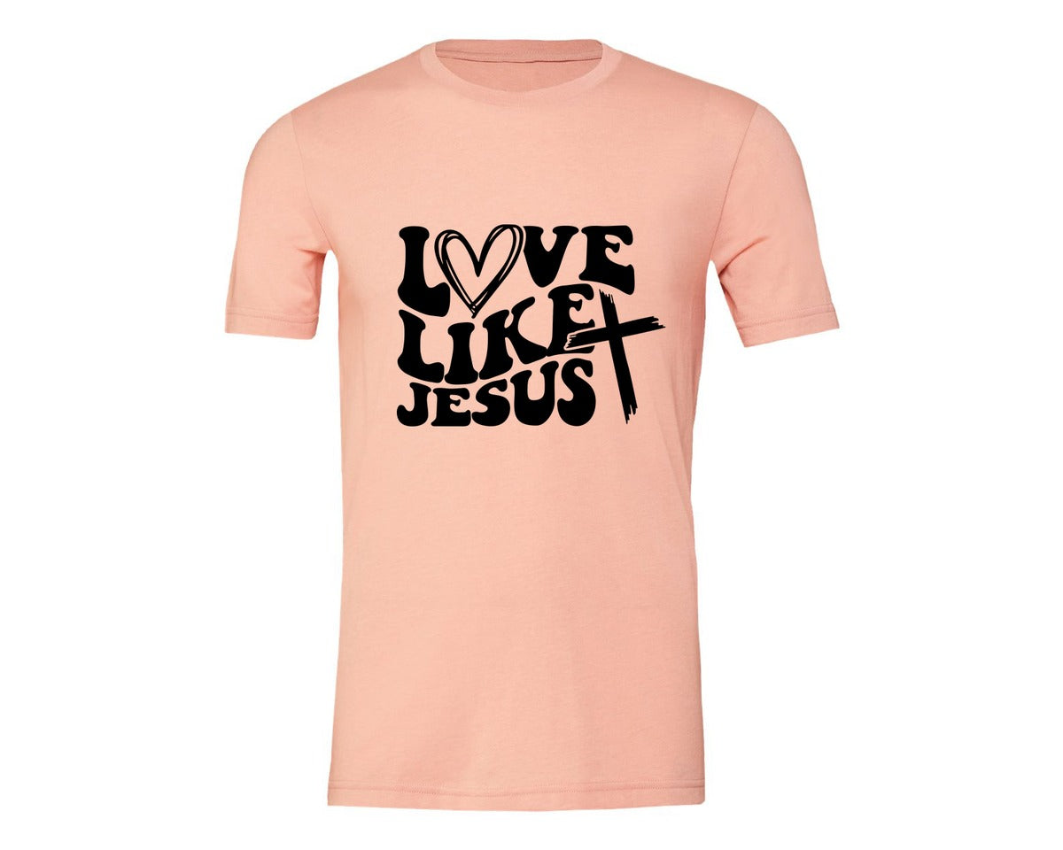 brand:Generic|color:Heather Peach|Love Like Jesus Wavy 2 Graphic T-Shirt
