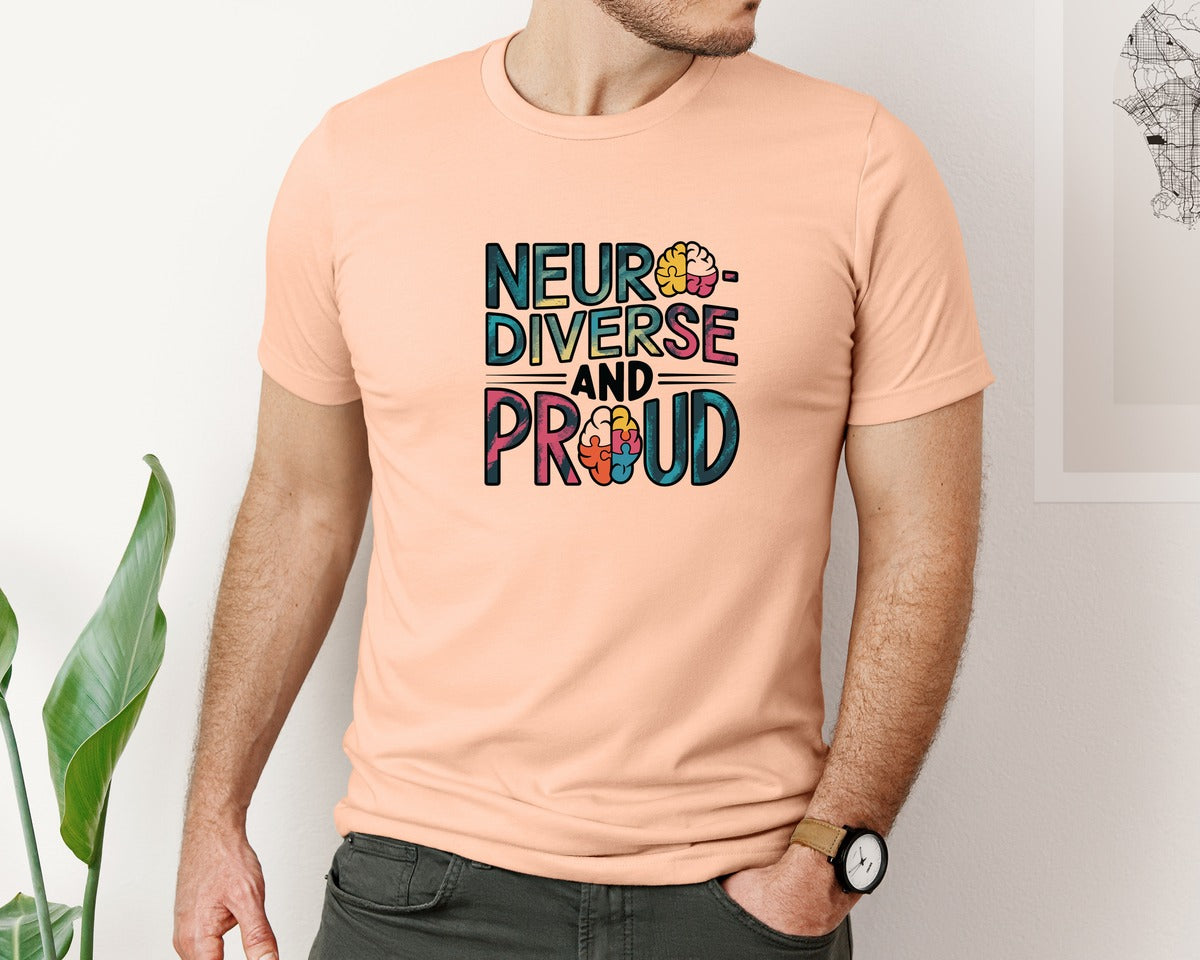 brand:Bella Canvas|color:Heather Peach|Neuro Diverse And Proud Autism Shirt Graphic T-Shirt