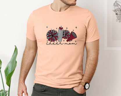brand:Bella Canvas|color:Heather Peach|Cheer Mom Glitter Cheerleading Graphic T-Shirt