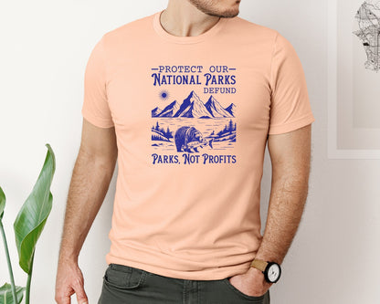 brand:Bella Canvas|color:Heather Peach|Protect Our National Parks Defund Doge Graphic T-Shirt