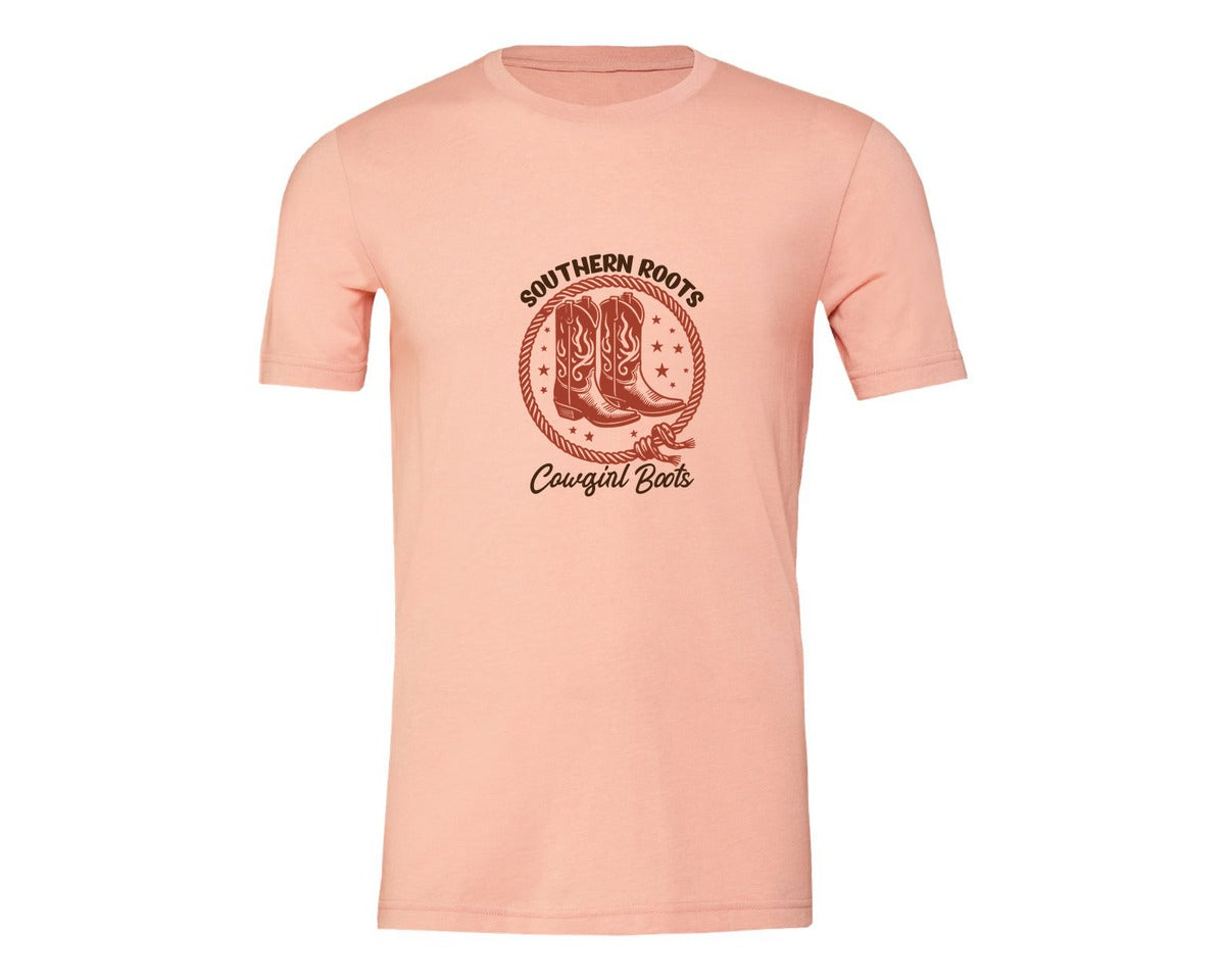 brand:Generic|color:Heather Peach|Southern Roots Cowgirl Boots Cowgir Graphic T-Shirt