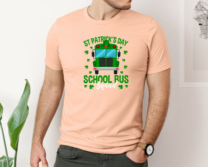 brand:Bella Canvas|color:Heather Peach|St Patricks Day School Bus Squad School 2 Graphic T-Shirt
