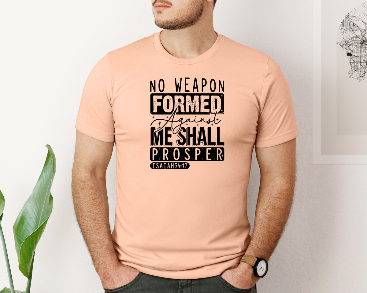 brand:Bella Canvas|color:Heather Peach|No Weapon Formed Against Me Shall Prospe Graphic T-Shirt