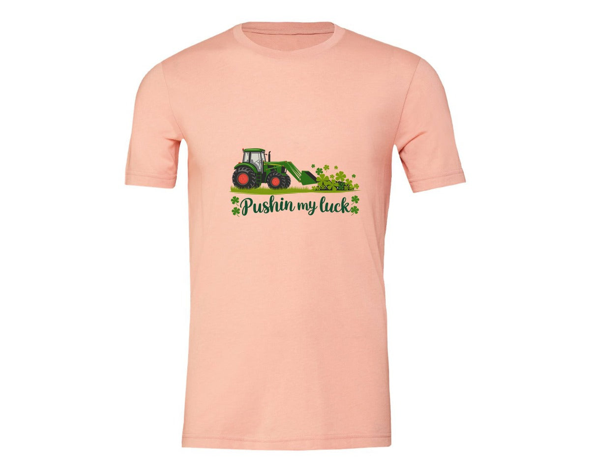 brand:Generic|color:Heather Peach|Pushin My Luck St Patricks Day 3 Graphic T-Shirt