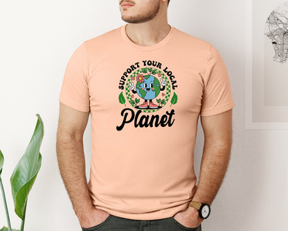 brand:Bella Canvas|color:Heather Peach|Earth Day Support Your Local Planet 2 Graphic T-Shirt