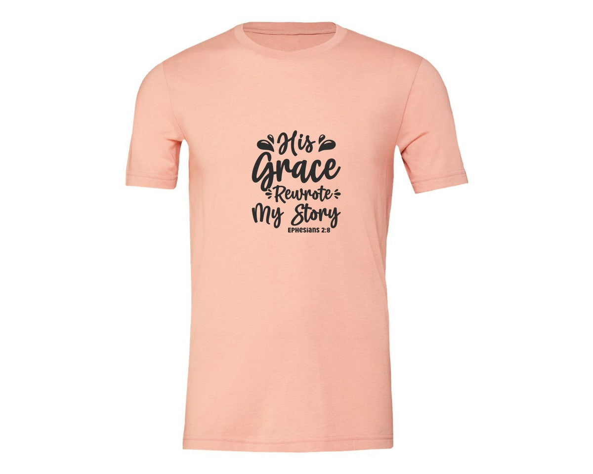 brand:Generic|color:Heather Peach|His Grace Rewrites My Story Graphic T-Shirt