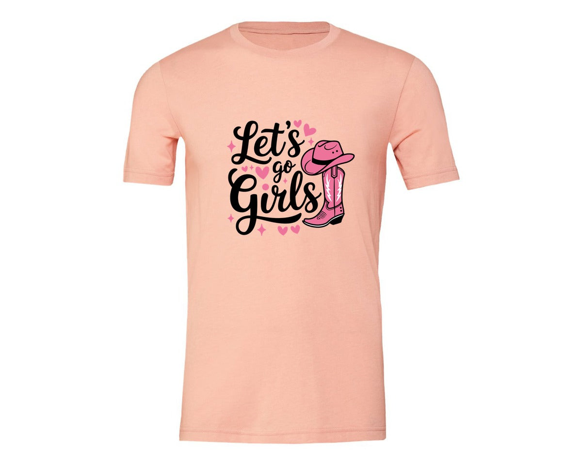 brand:Generic|color:Heather Peach|Lets Go Girls Western Cowgirl Graphic T-Shirt