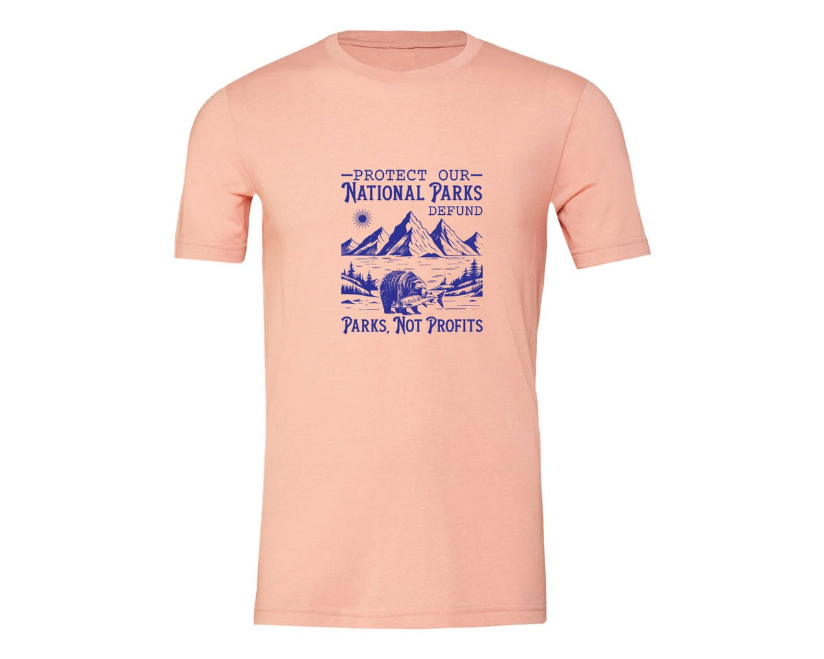brand:Generic|color:Heather Peach|Protect Our National Parks Defund Doge Graphic T-Shirt