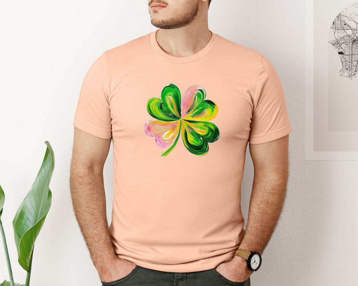brand:Bella Canvas|color:Heather Peach|Brushstroke Shamrock Graphic T-Shirt