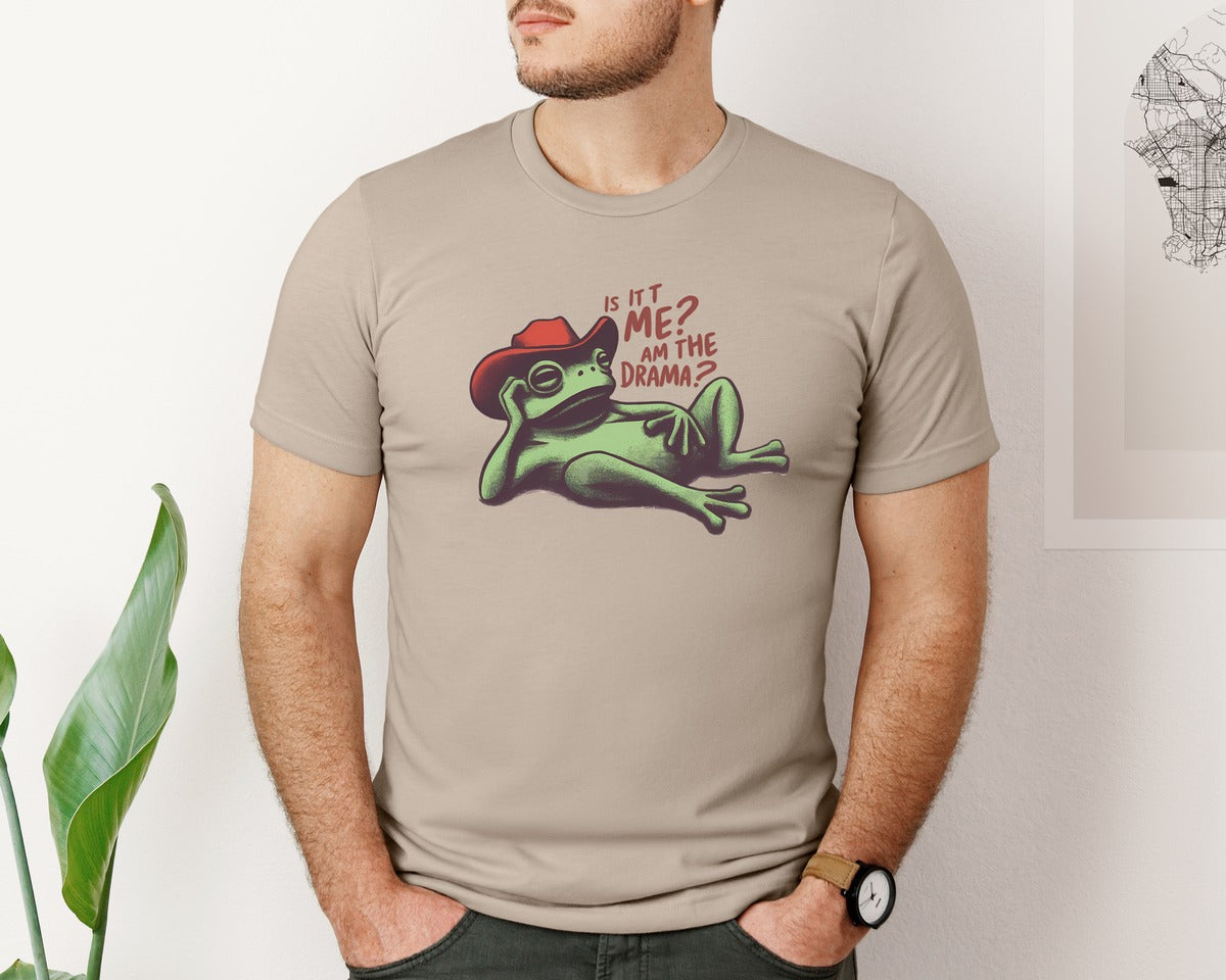 brand:Bella Canvas|color:Heather Tan|Drama Frog Funny Cowboy Aesthetic Graphic T-Shirt