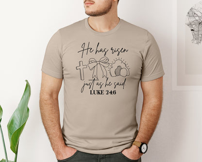 brand:Bella Canvas|color:Heather Tan|He Has Risen Graphic T-Shirt
