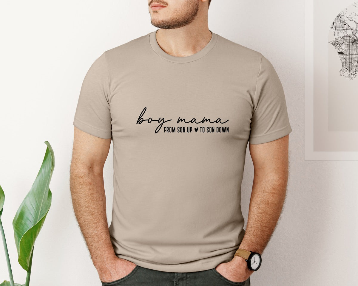 brand:Bella Canvas|color:Heather Tan|Boy Mama From Son Up To Son Down 3 Graphic T-Shirt