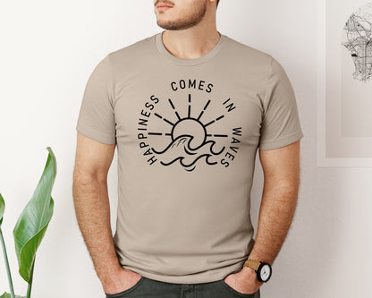 brand:Bella Canvas|color:Heather Tan|Happiness Comes In Waves Graphic T-Shirt