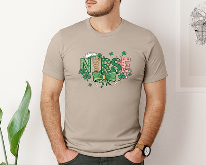brand:Bella Canvas|color:Heather Tan|St Patricks Day Nurse Lucky Nurse 6 Graphic T-Shirt