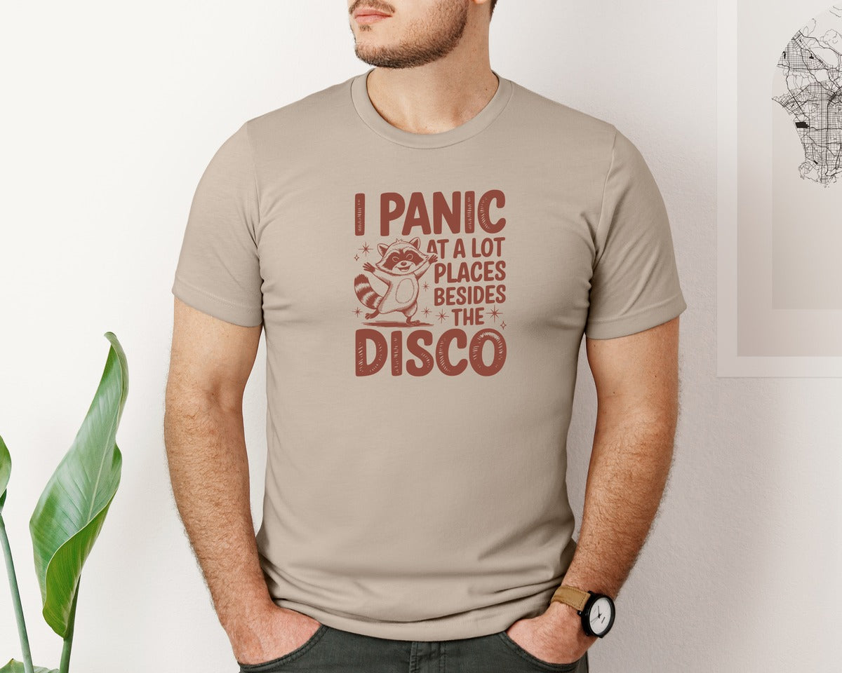brand:Bella Canvas|color:Heather Tan|I Panic At Lot Places Besides The Disco 2 Graphic T-Shirt