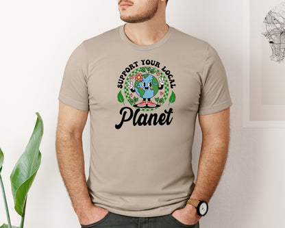 brand:Bella Canvas|color:Heather Tan|Earth Day Support Your Local Planet 2 Graphic T-Shirt