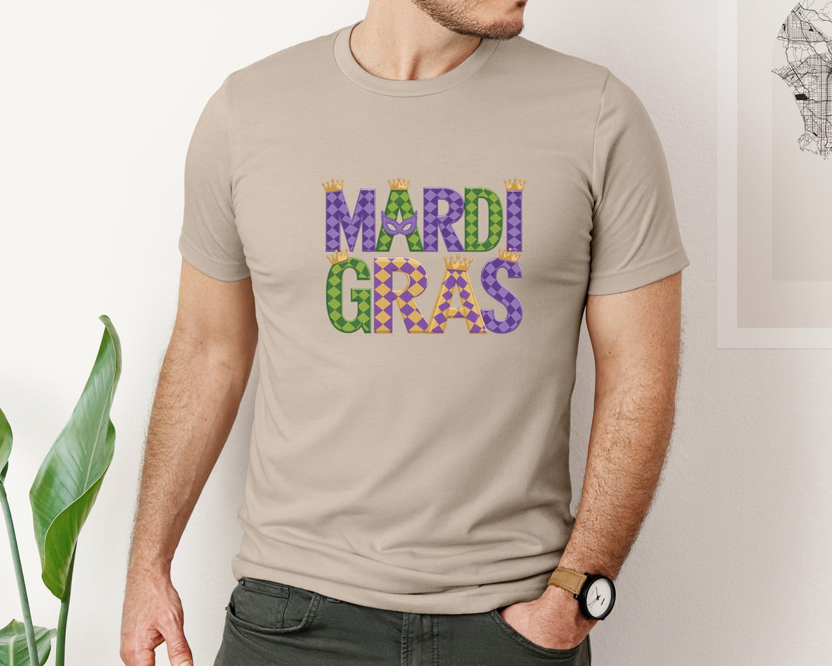 brand:Bella Canvas|color:Heather Tan|Mardi Gras Festive Des Graphic T-Shirt