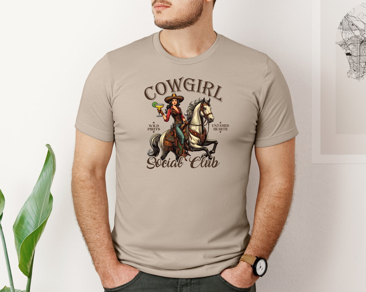 brand:Bella Canvas|color:Heather Tan|Cowgirl Social Club Cowgirl Graphic T-Shirt