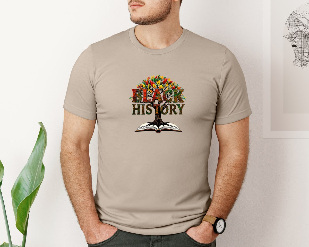 brand:Bella Canvas|color:Heather Tan|Black History Month Tree Of Knowledge Graphic T-Shirt