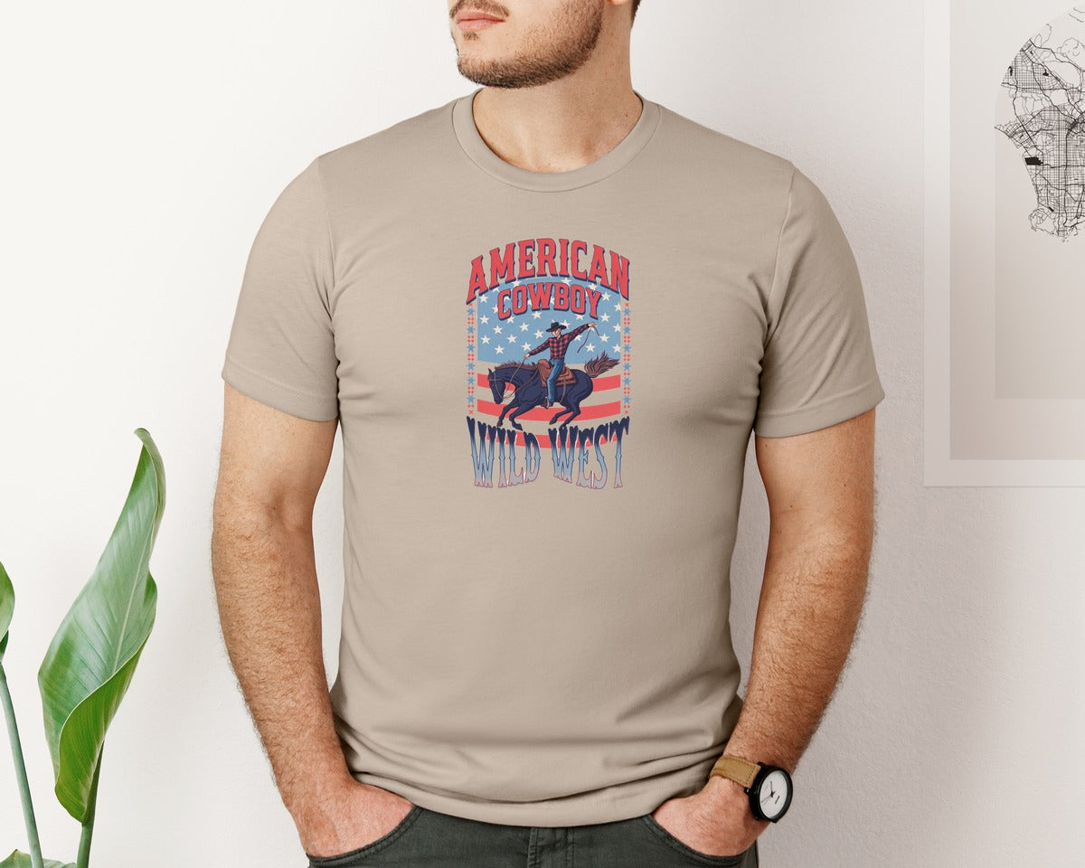 brand:Bella Canvas|color:Heather Tan|American Cowboy Wild West Vintage Graphic T-Shirt