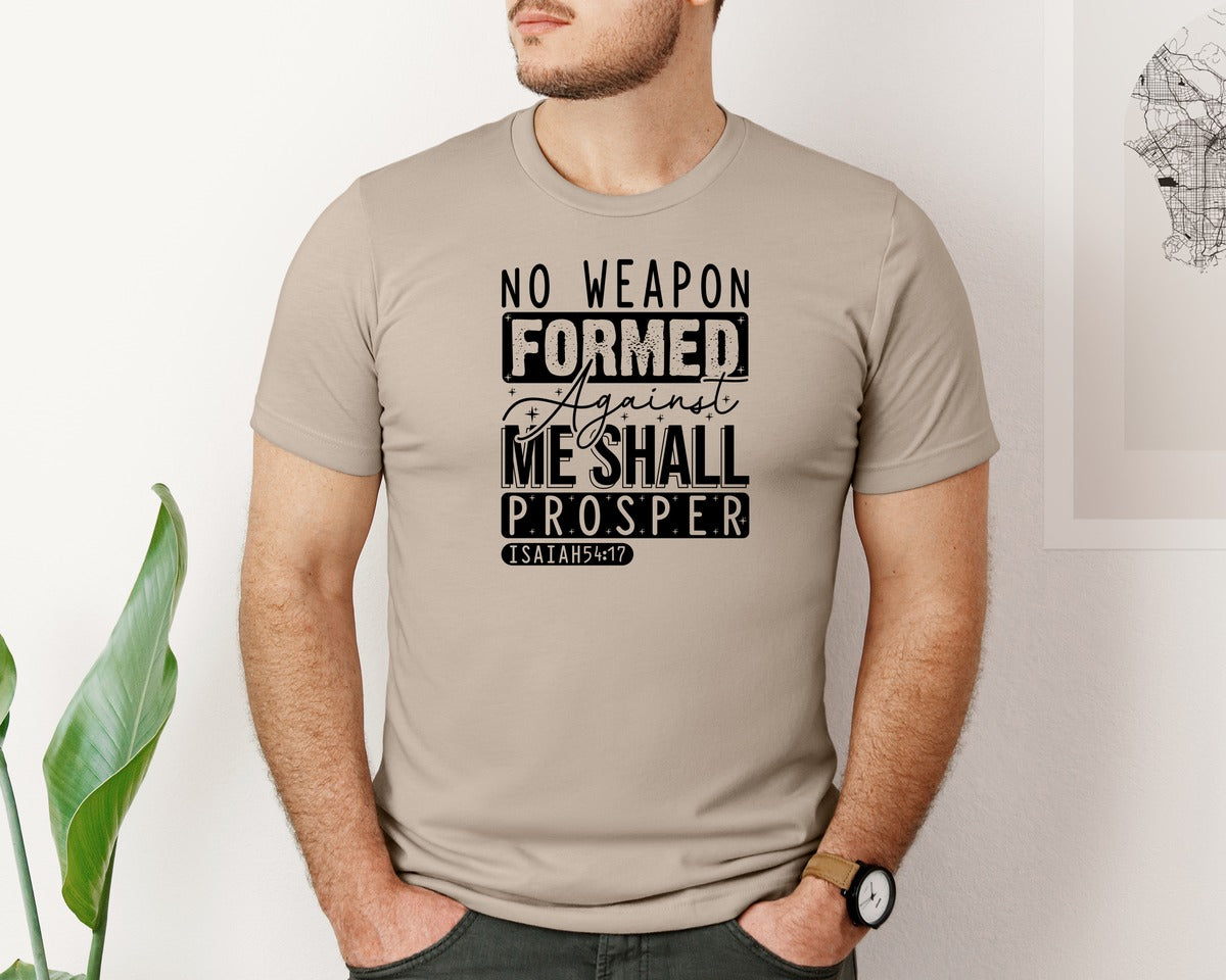 brand:Bella Canvas|color:Heather Tan|No Weapon Formed Against Me Shall Prospe Graphic T-Shirt